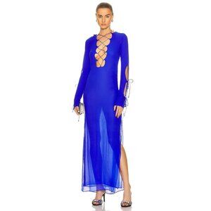 Christopher Esber Tie Front Layered Column Dress in Cobalt Blue